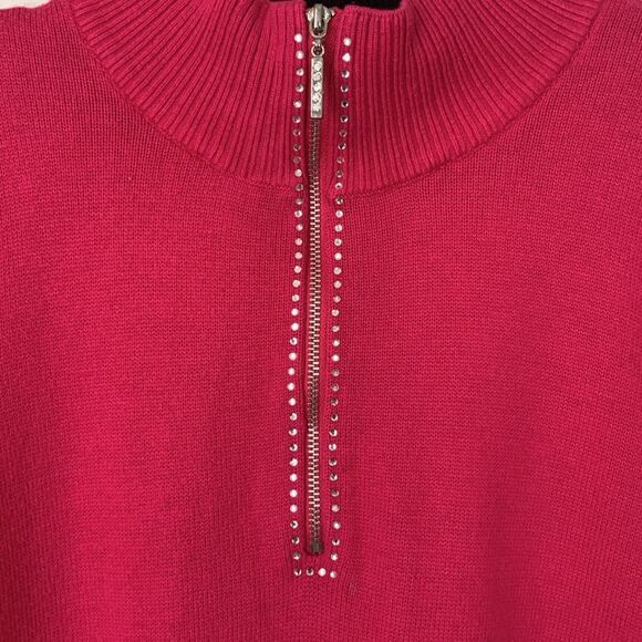 Weekends by Chico’s 1/4 Zip w/ Rhinestones Pink Women’s Sweater Size 1/ M/ 8 - Picture 3 of 10